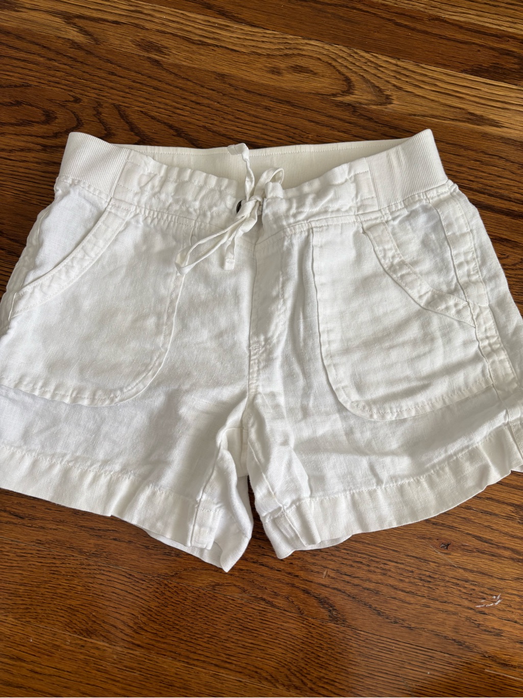 Athleta White High-Waist Drawstring Linen-Blend Shorts